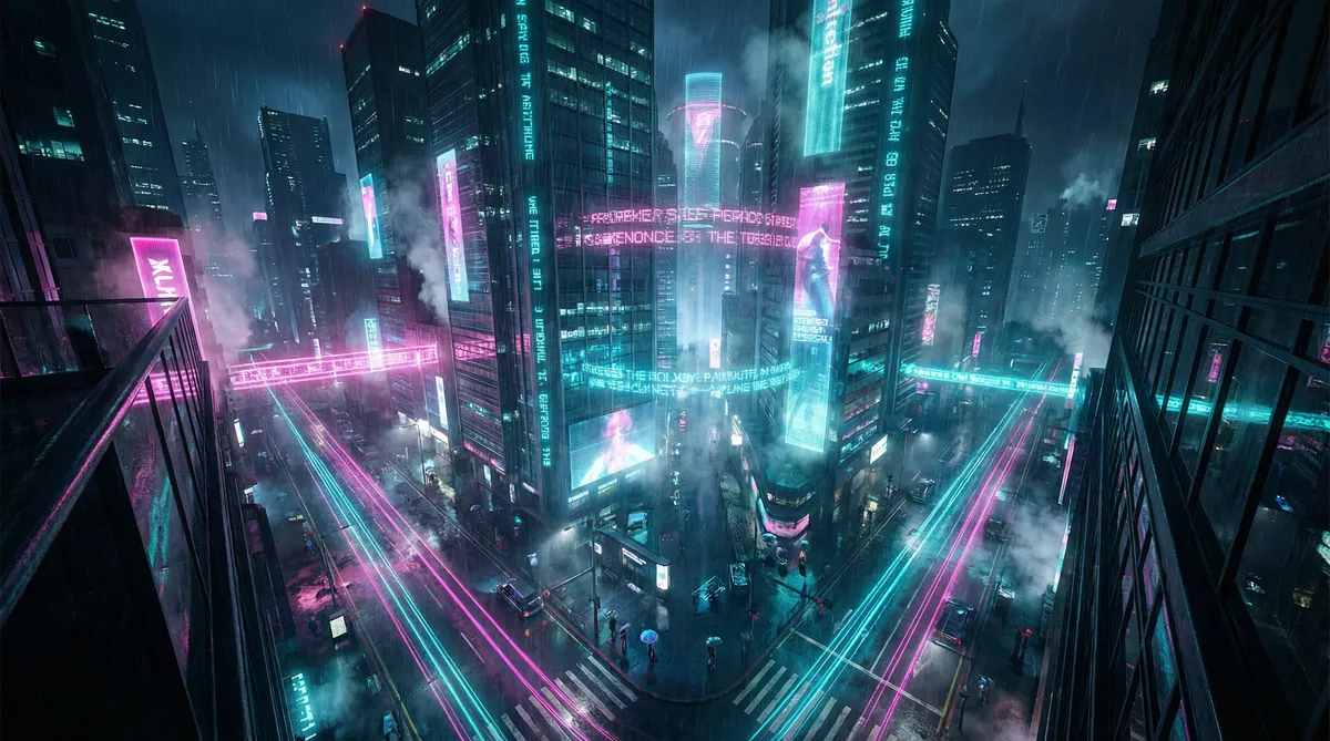 制服诱惑之地下法庭 竖屏短剧平台首页背景 - 赛博朋克都市夜景